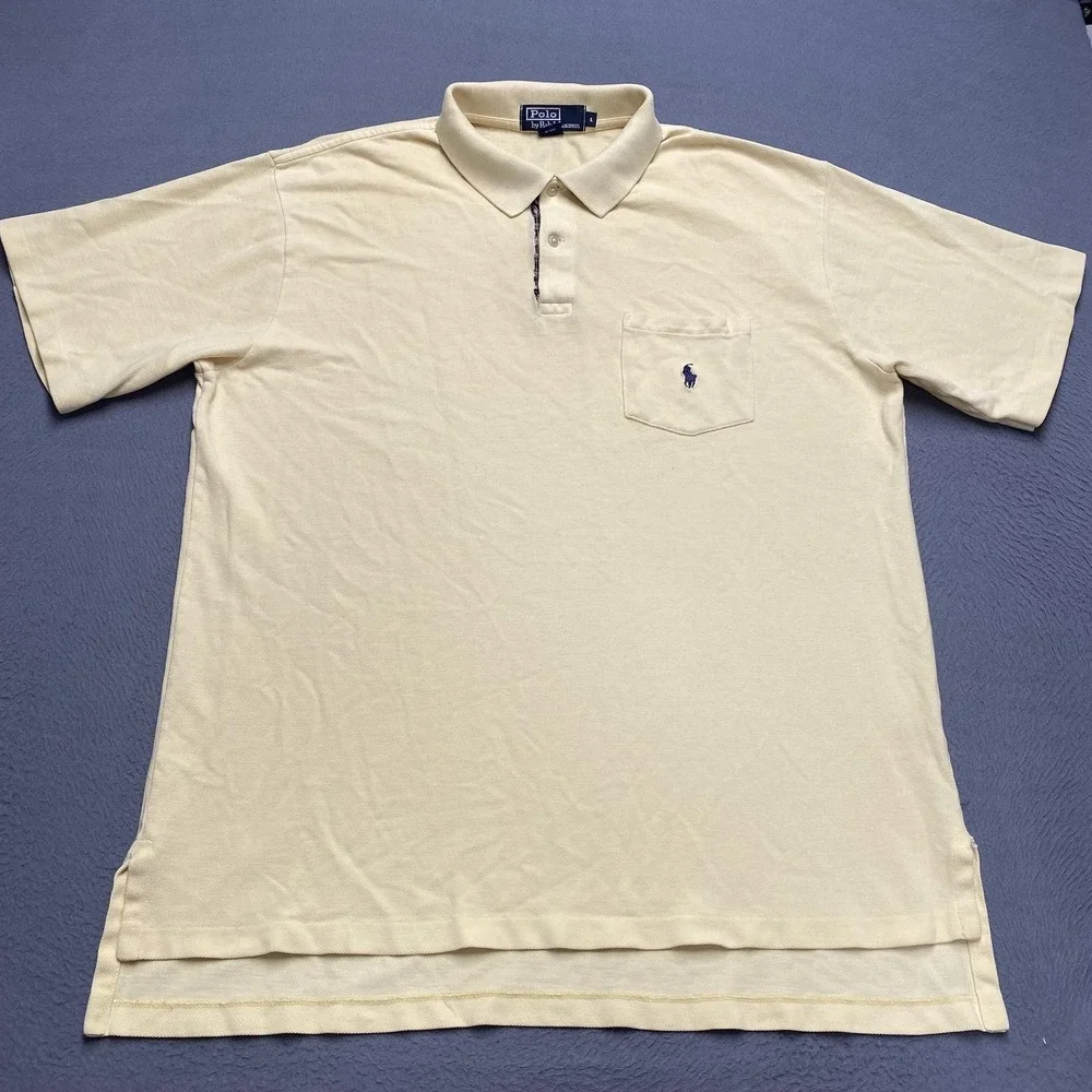 Polo Ralph Lauren Polo Shirt Mens‎ Large Yellow Pocket Pony Logo Short Sleeve